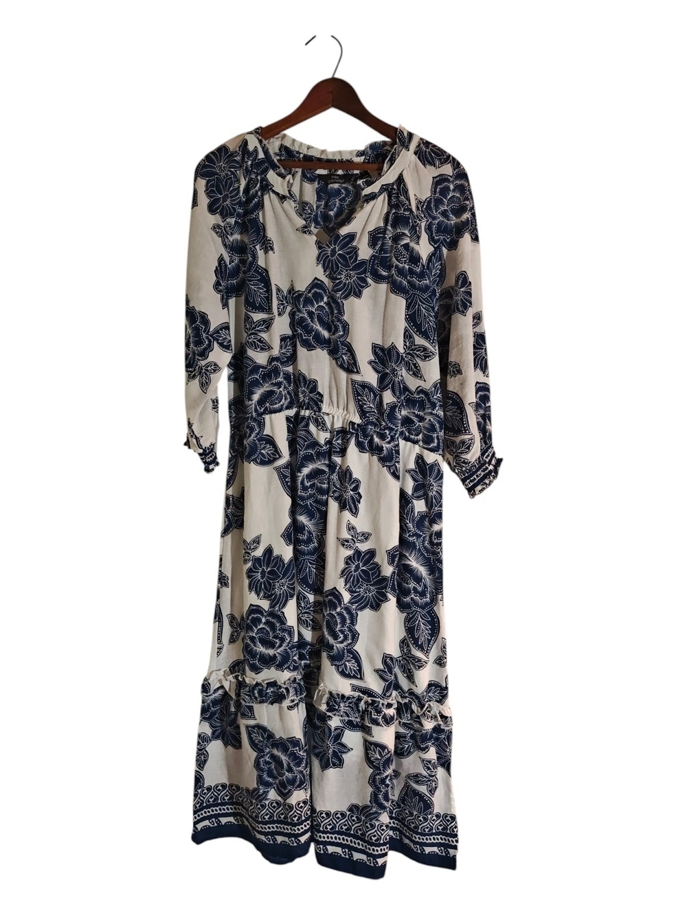 Mlle Gabrielle Blue White Floral Maxi Dress Boho Cottagecore Size large